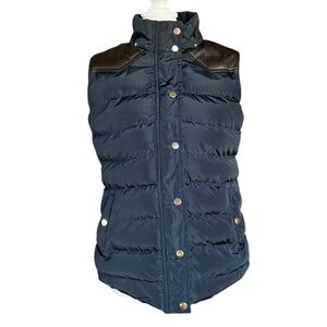 Justify Navy Puffer Vest Faux Fur Hood Sherpa Lined Faux Leather Trim Size M